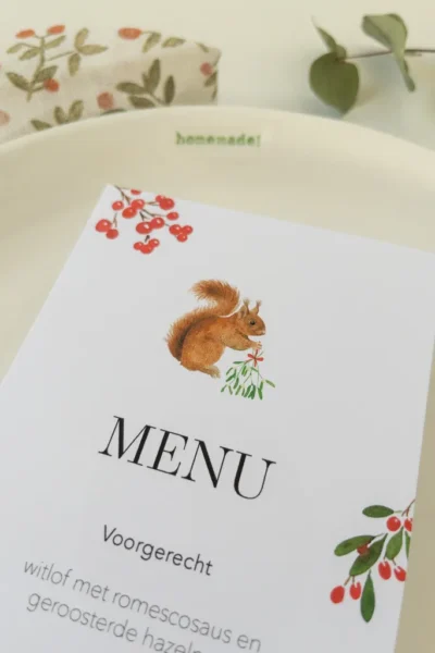 Winter menukaart en naamkaartjes 'Bosdieren' - Afbeelding 2