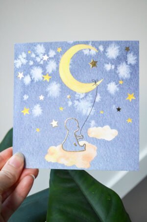 Wenskaart Sterrenkindje - Maan en Sterren