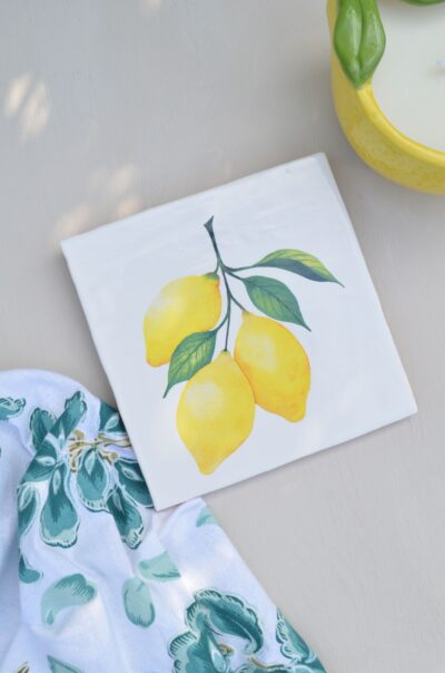 wandtegeltje met aquarel illustratie van citroenen