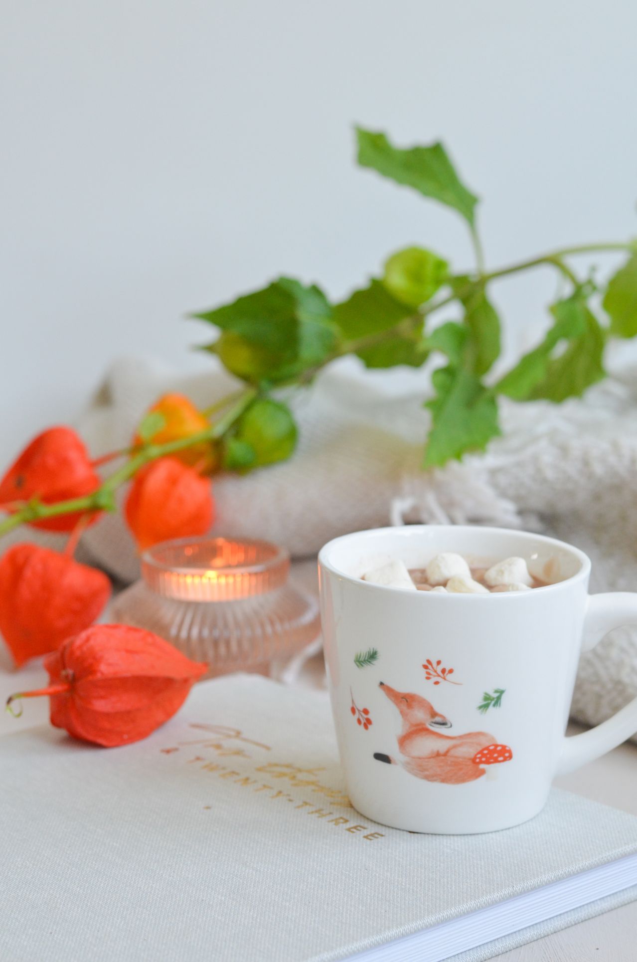 herfst beker met vosje illustratie