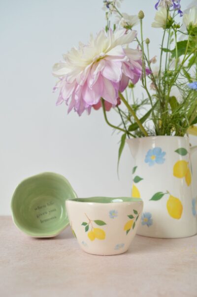 waxinelicht houder met citroenen en bloemen