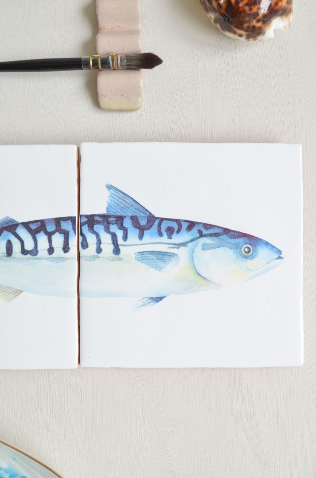 wandtegeltje met makreel illustratie, handgeschilderd