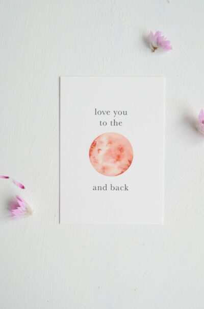 minikaartje love you to the moon and back met aquarel maan