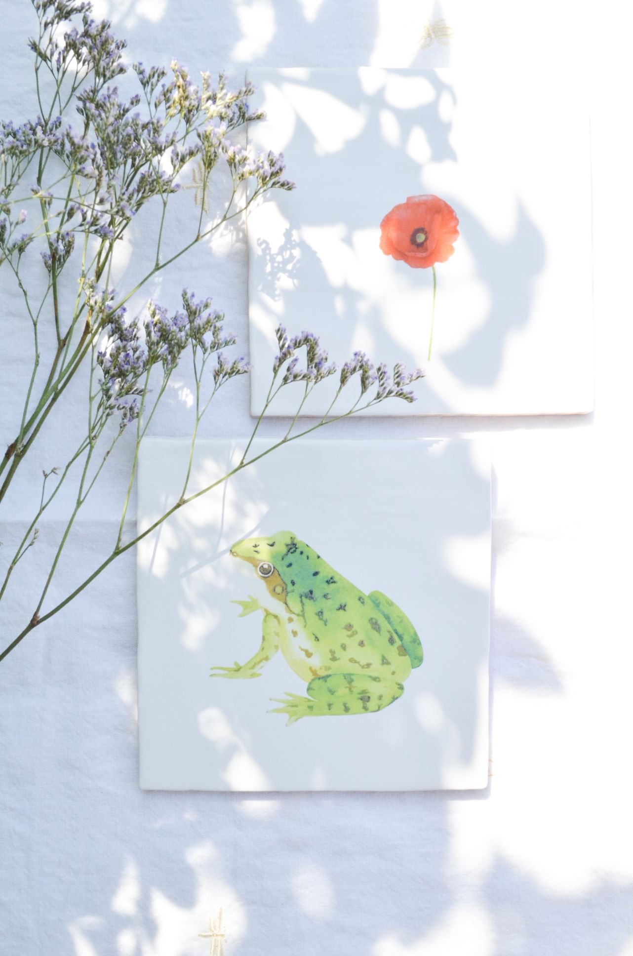 wandtegeltjes met aquarel illustratie van kikkertje en klaproos