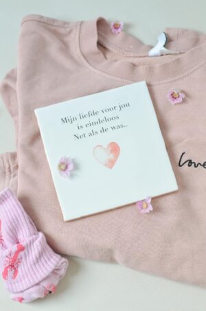 valentijn wand tegeltje met hartje en tekst 'mijn liefde voor jou is eindeloos, net als de was..'