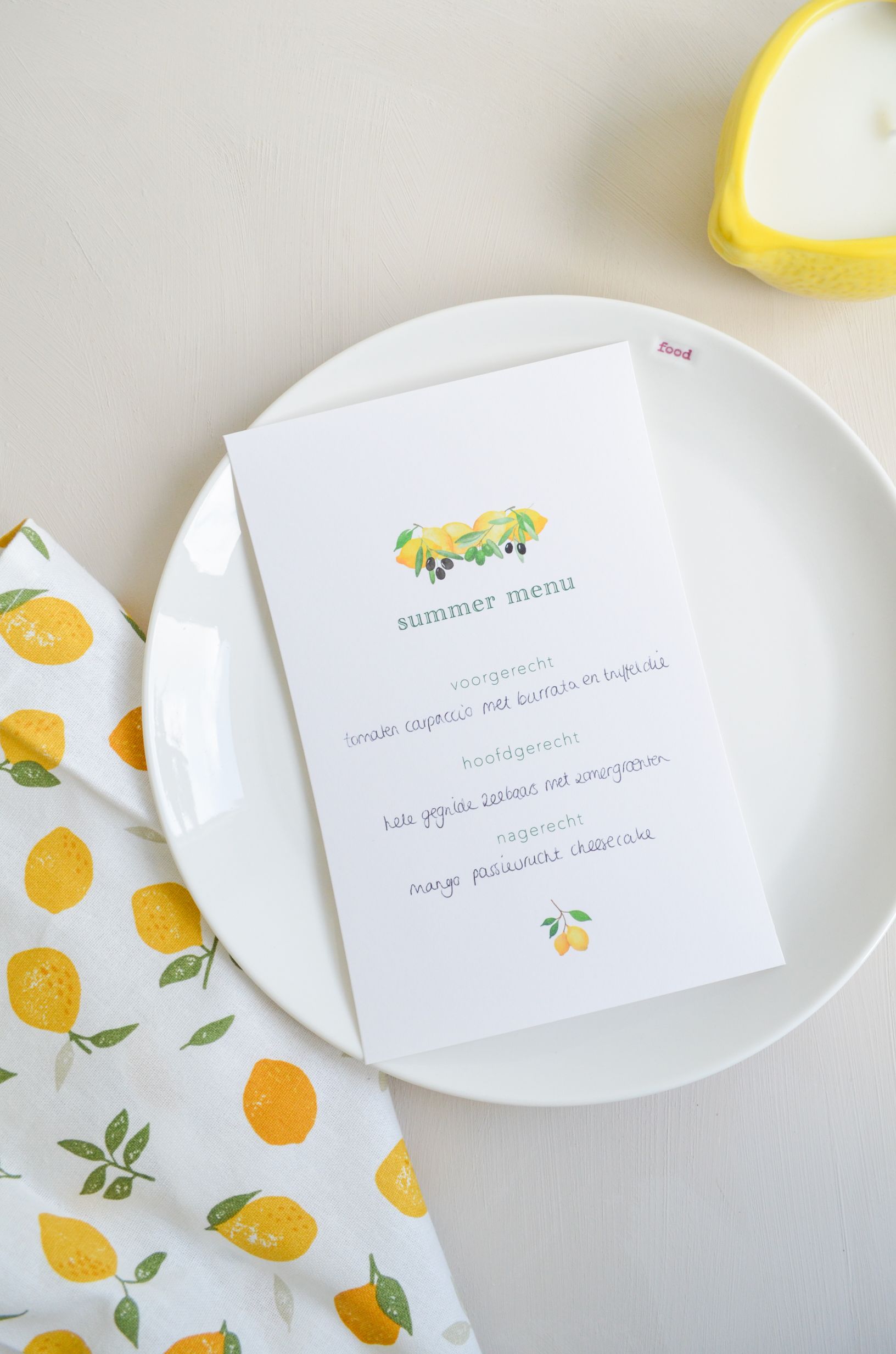 gratis zomerse printable zomerse menukaart met citroenen